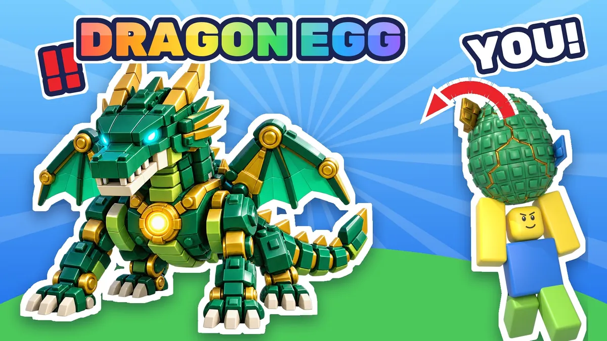 Аватар Роблокс уносит яйцо от механического дракона в игре Steal a Cosmic Egg