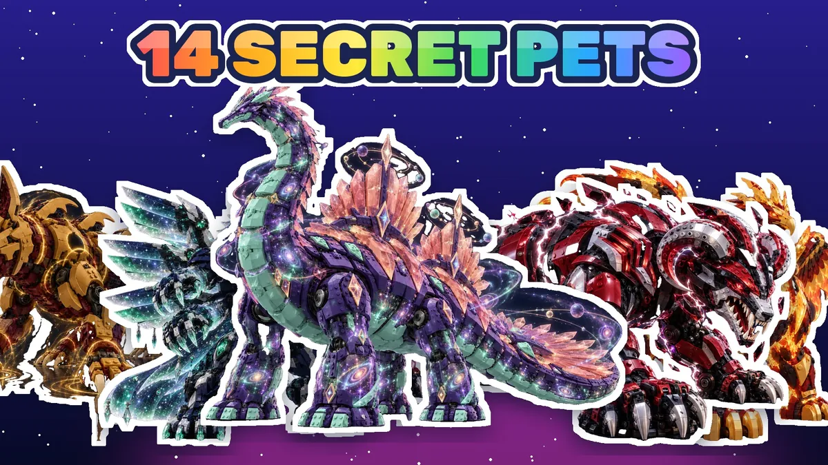 Секретные питомцы из игры Steal a Cosmic Egg на звёздном фоне